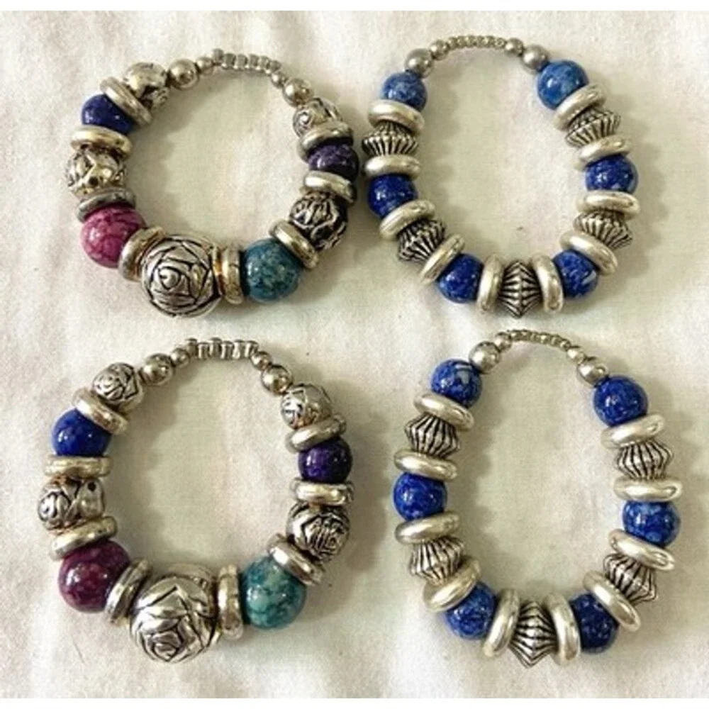Faux Silver  & Beads Napkin Rings Holders - Set Of 4-2”